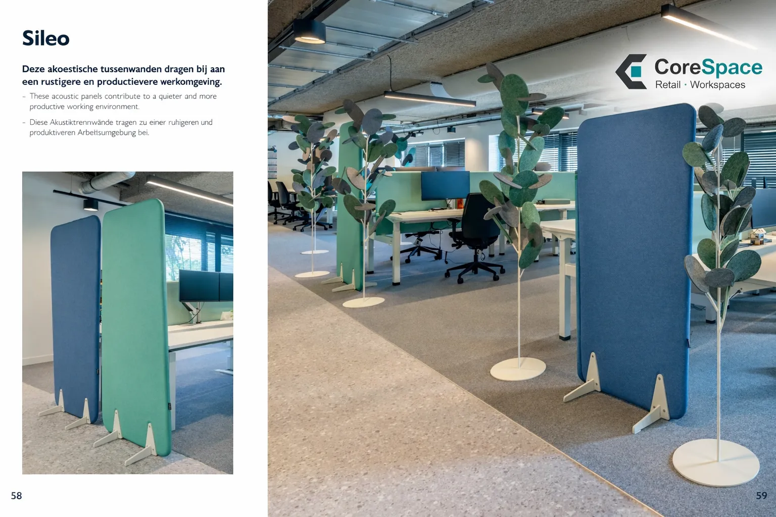 Voorbeeldpagina uit de CoreSpace brochure met maatwerk kantoormeubels