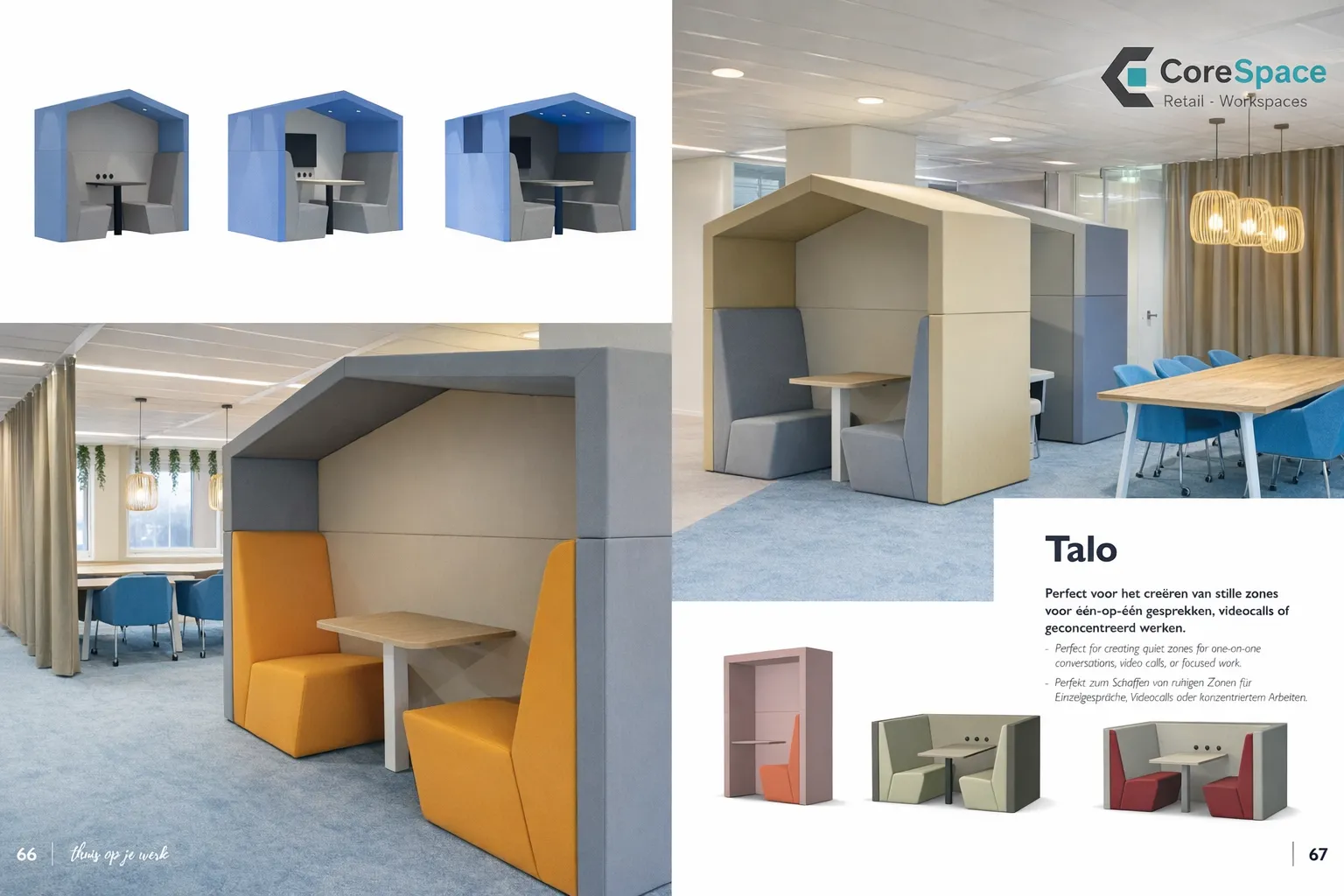 Voorbeeldpagina uit de CoreSpace brochure met kantoor- en retailverbouwingen