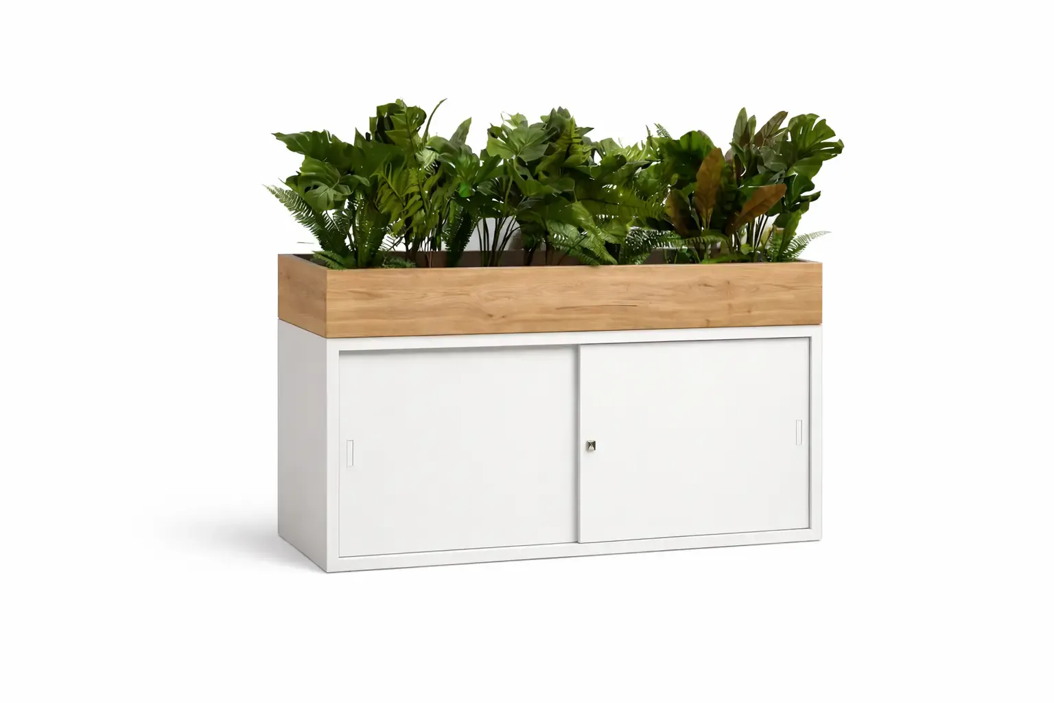 Witte maatwerk kast met houten bloembak